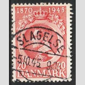 FRIM�RKER DANMARK | 1945 - AFA 291 - Chr. X 75 �r 20 �re r�d - Pragt Stemplet Slagelse