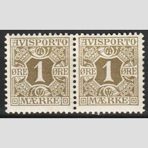 FRIM�RKER DANMARK | 1907 - AFA 1 - 1 �re oliven Avisporto parstykke - Postfrisk