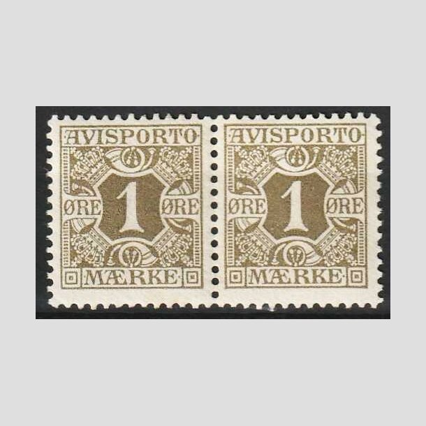 FRIM�RKER DANMARK | 1907 - AFA 1 - 1 �re oliven Avisporto parstykke - Postfrisk