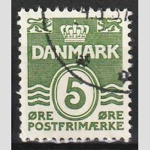 FRIM�RKER DANMARK | 1937-38 - AFA 234 - B�lgelinie 5 �re gr�gr�n - P�nt Stemplet