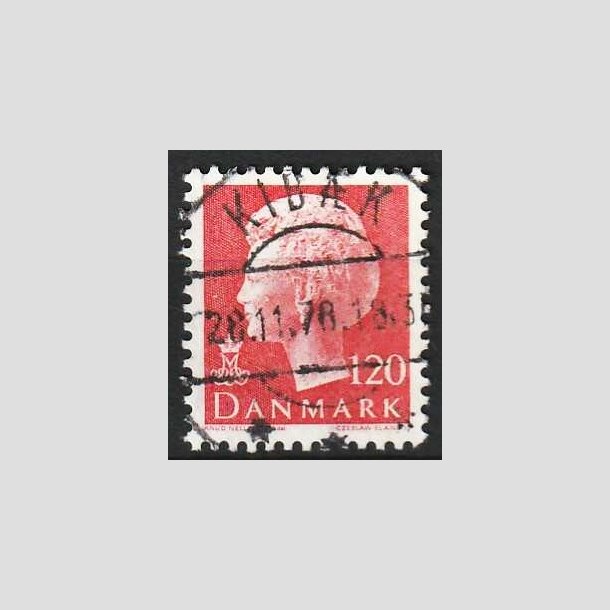 FRIM�RKER DANMARK | 1977 - AFA 646 - Dronning Margrethe - 120 �re r�d - Lux Stemplet Kib�k