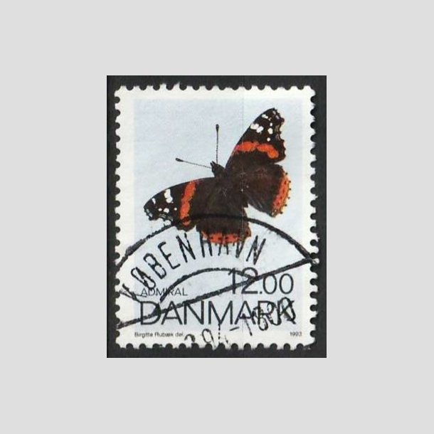 FRIM�RKER DANMARK | 1993 - AFA 1040 - Sommerfugle - 12,00 Kr. flerfarvet - P�nt Stemplet