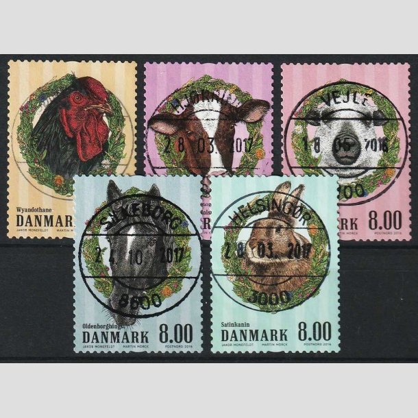 FRIM�RKER DANMARK | 2016 - AFA 1847-51 - G�rdens dyr - 8,00 Kr. i komplet s�t - Lux stemplet