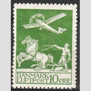 FRIM�RKER DANMARK | 1925 - AFA 144 - Gl. Luftpost 10 �re gr�n - Postfrisk