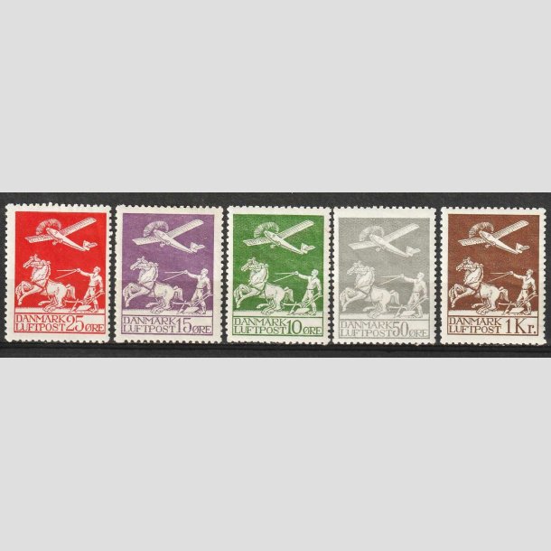 FRIM�RKER DANMARK | 1925-1929 - AFA 144,145,146,181,182 - Gl. Luftpost i komplet s�t - Ubrugt
