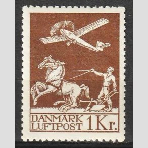 FRIM�RKER DANMARK | 1929 - AFA 182 - Gl. Luftpost 1 Kr. brun - Ubrugt