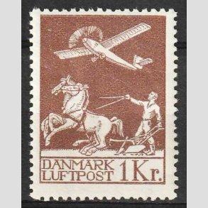 FRIM�RKER DANMARK | 1929 - AFA 182 - Gl. Luftpost 1 Kr. brun - Ubrugt
