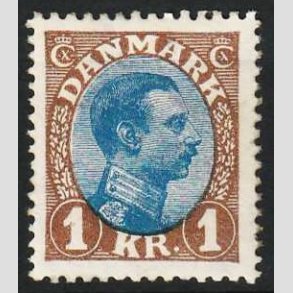 FRIM�RKER DANMARK | 1921-22 - AFA 131 - Chr. X 1 Kr. brun/bl� Type I - Ubrugt