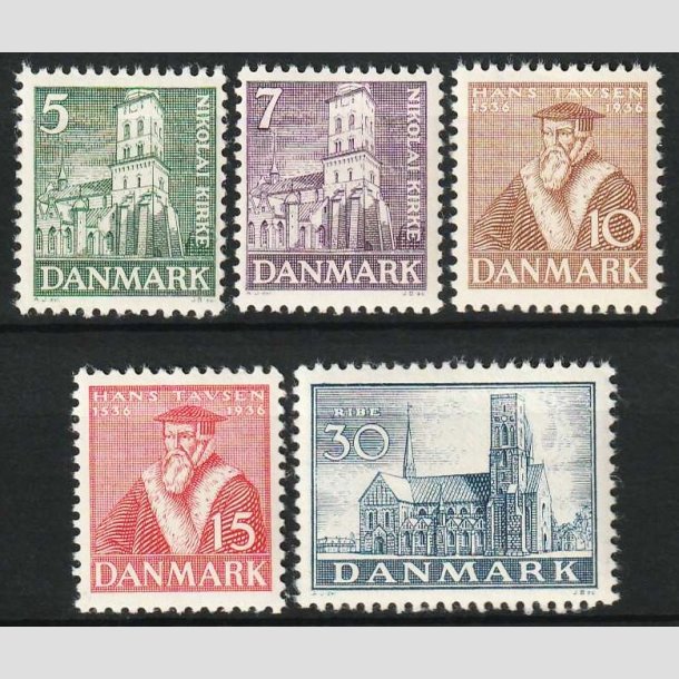 FRIM�RKER DANMARK | 1936 - AFA 229-233 - Reformationen i komplet s�t - Ubrugt