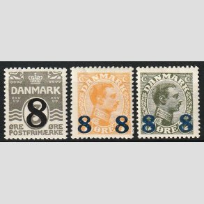 FRIM�RKER DANMARK | 1921-22 -  AFA 117-19 - 8/3 �re, 8 8/7 �re og 8 8/12 �re provisorier i s�t - Ubrugt