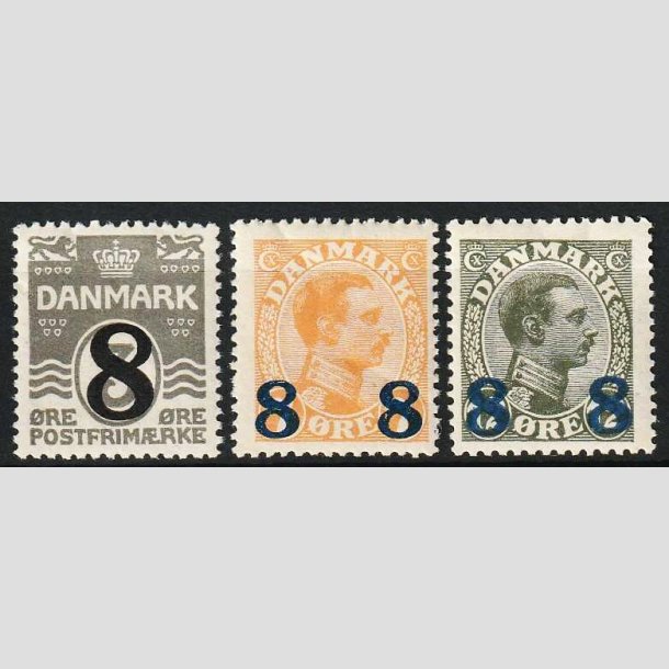 FRIM�RKER DANMARK | 1921-22 -  AFA 117-19 - 8/3 �re, 8 8/7 �re og 8 8/12 �re provisorier i s�t - Ubrugt