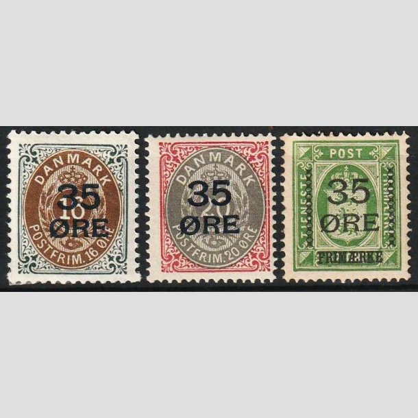 FRIM�RKER DANMARK | 1912  - AFA 60,61,62 - 35 �res Provisorier i komplet s�t - Ubrugt