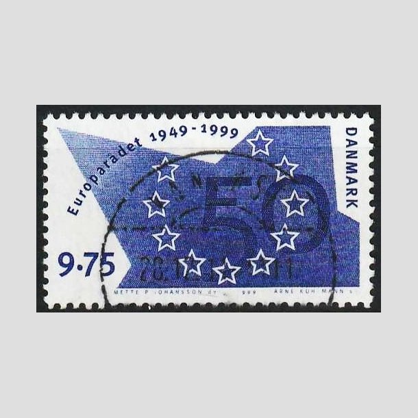 FRIM�RKER DANMARK | 1999 - AFA 1211 - Europar�det 50 �r - 9,75 Kr. bl� - Pragt Stemplet