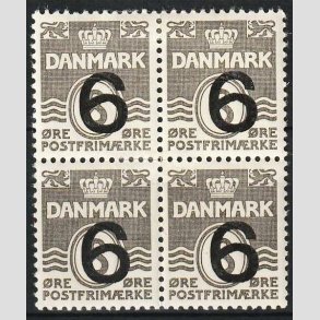 FRIM�RKER DANMARK | 1940 - AFA 262a - 6/8 �re type I (201) gr� i 4-blok - Ubrugt (Sj�lden)