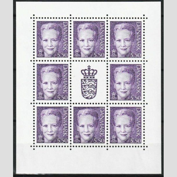 FRIM�RKER DANMARK | 2001 - AFA 1247 (SM�ARK NR. 2) - 5,50 kr. violet x 8 samt vignet - Postfrisk