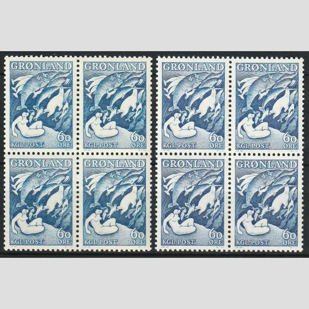 FRIM�RKER GR�NLAND | 1957 - AFA 39+39a - Havets Moder - 60 �re i 4-blokke - Postfrisk