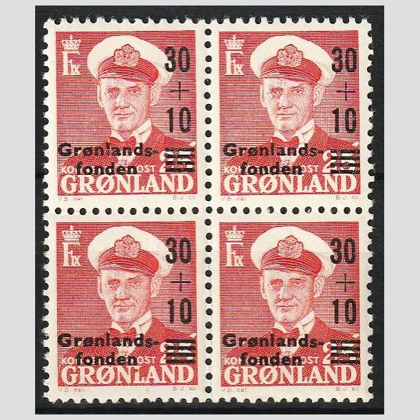 FRIM�RKER GR�NLAND | 1959 - AFA 43 - Gr�nlandsfonden - 30 + 10/25 �re r�d i 4-blok - Postfrisk