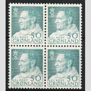 FRIM�RKER GR�NLAND | 1963 - AFA 56 - Frederik IX - 50 �re bl�gr�n i 4-blok - Postfrisk