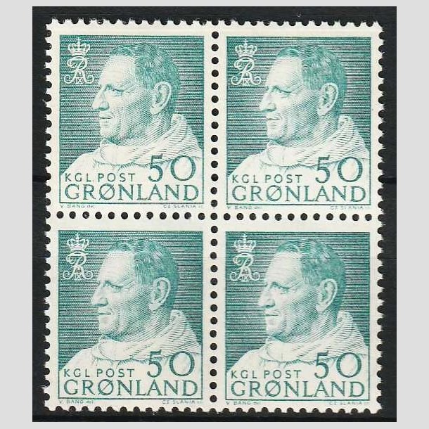 FRIM�RKER GR�NLAND | 1963 - AFA 56 - Frederik IX - 50 �re bl�gr�n i 4-blok - Postfrisk