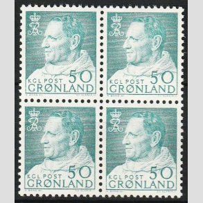 FRIM�RKER GR�NLAND | 1963 - AFA 56 - Frederik IX - 50 �re bl�gr�n i 4-blok - Postfrisk