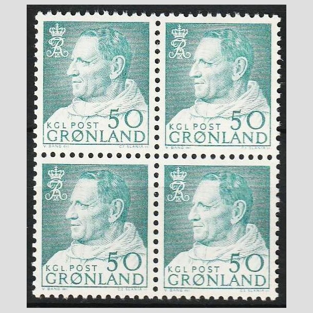 FRIM�RKER GR�NLAND | 1963 - AFA 56 - Frederik IX - 50 �re bl�gr�n i 4-blok - Postfrisk