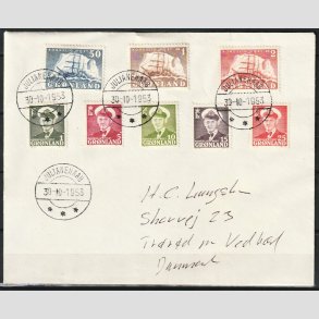 FRIM�RKER GR�NLAND | 1950 - AFA 28-35 - Kong Frederik IX/Gustav Holm - Flot brev - Stemplet