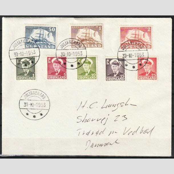 FRIM�RKER GR�NLAND | 1950 - AFA 28-35 - Kong Frederik IX/Gustav Holm - Flot brev - Stemplet