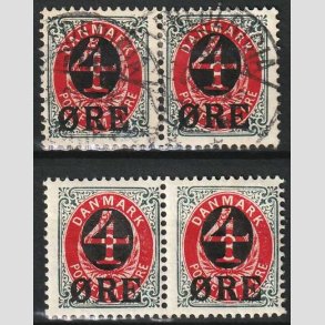 FRIM�RKER DANMARK | 1904 - AFA 40 - 4/8 �re gr�/r�d provisorier i 2 x par - Stemplet/Postfrisk