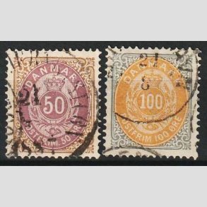 FRIM�RKER DANMARK | 1875 - AFA 30+31 - 50 �re + 100 �re - Stemplet