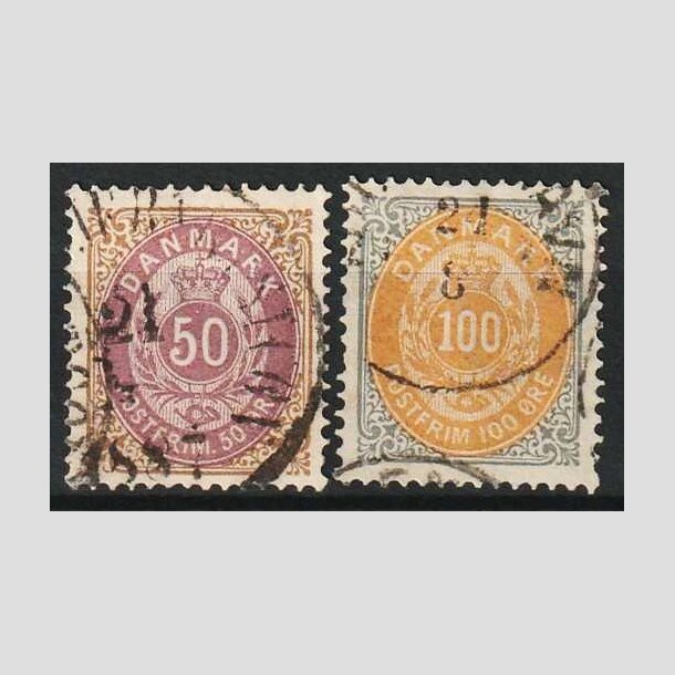 FRIM�RKER DANMARK | 1875 - AFA 30+31 - 50 �re + 100 �re - Stemplet