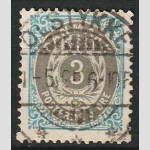 FRIM�RKER DANMARK | 1895 - AFA 22B - 3 �re bl�/gr� - Lux Stemplet �lstykke