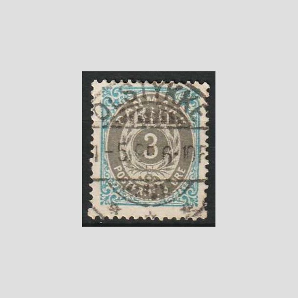 FRIM�RKER DANMARK | 1895 - AFA 22B - 3 �re bl�/gr� - Lux Stemplet �lstykke