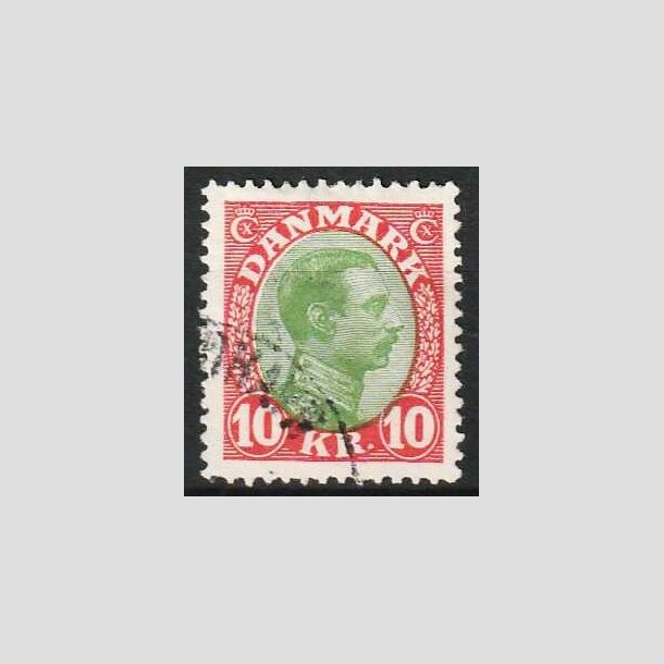 FRIM�RKER DANMARK | 1927-28 - AFA 177 - Chr. X 10 Kr. r�d/gr�n - Stemplet