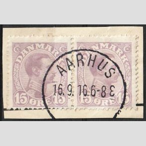 FRIM�RKER DANMARK | 1913 - AFA 70a - Chr. X 15 �re matlilla i par - Pragt Stemplet 
