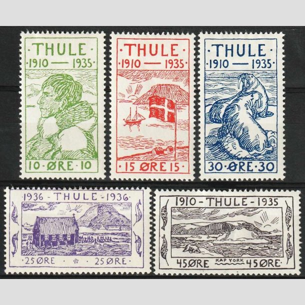 FRIM�RKER GR�NLAND | 1935-36 - AFA 1-5 - Thule - 10 - 45 �re i komplet s�t - Ubrugt