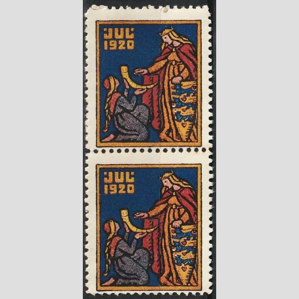 JULEM�RKER DANMARK | 1920 - Guldhornet overr�kkes Danmark - parstykke - Postfrisk