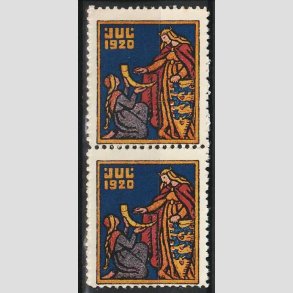 JULEM�RKER DANMARK | 1920 - Guldhornet overr�kkes Danmark - parstykke - Postfrisk