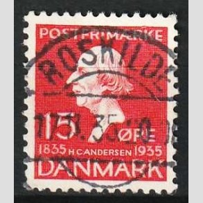 FRIM�RKER DANMARK | 1935 - AFA 226 - H. C. Andersen 15 �re r�d - Pragt Stemplet Roskilde