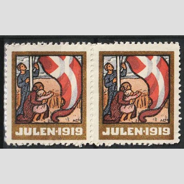 JULEM�RKER DANMARK | 1919 - Dannebrog hejses - parstykke - Postfrisk