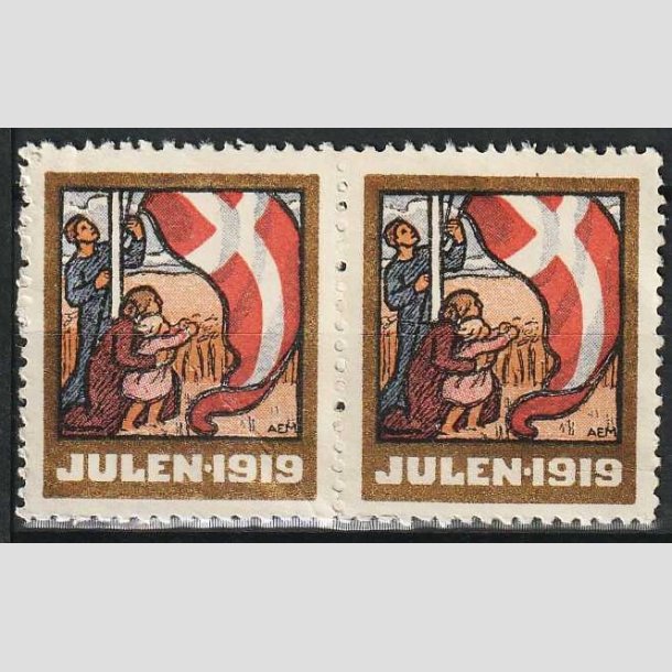 JULEM�RKER DANMARK | 1919 - Dannebrog hejses - parstykke - Postfrisk