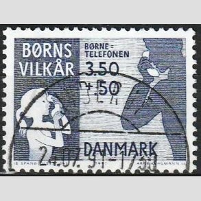 FRIM�RKER DANMARK | 1991 - AFA 992 - B�rns Vilk�r - 3,50 + 0,50 Kr. bl� - Pragt Stemplet Jyderup
