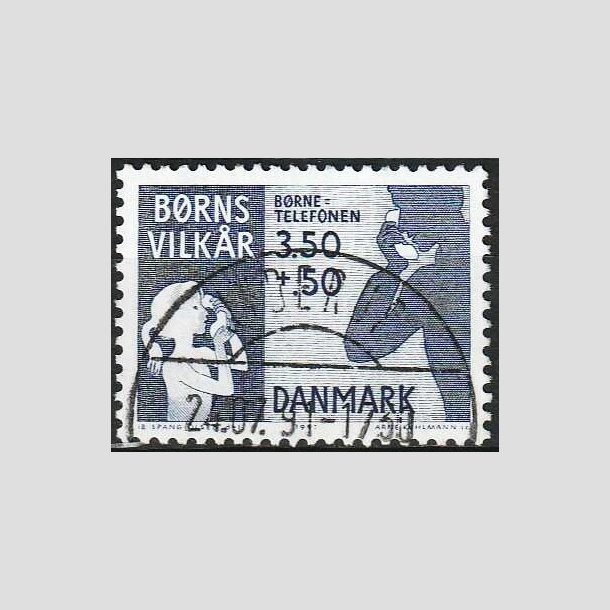 FRIM�RKER DANMARK | 1991 - AFA 992 - B�rns Vilk�r - 3,50 + 0,50 Kr. bl� - Pragt Stemplet Jyderup