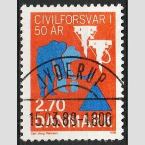 FRIM�RKER DANMARK | 1988 - AFA 908 - Civilforsvaret 50 �r. - 2,70 Kr. orange/bl� - Pragt Stemplet Jyderup