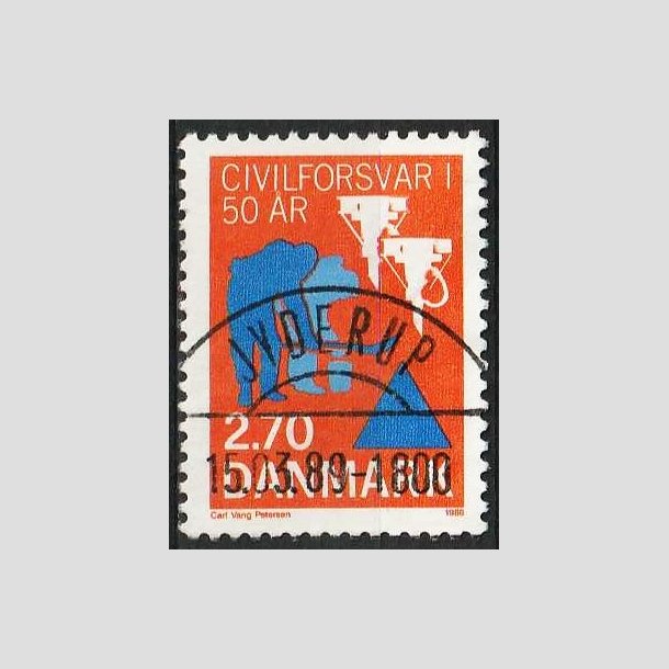 FRIM�RKER DANMARK | 1988 - AFA 908 - Civilforsvaret 50 �r. - 2,70 Kr. orange/bl� - Pragt Stemplet Jyderup