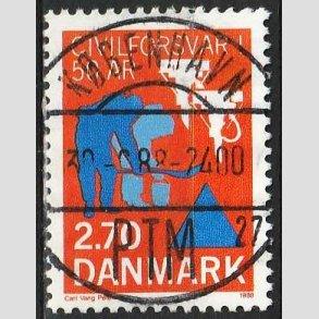 FRIM�RKER DANMARK | 1988 - AFA 908 - Civilforsvaret 50 �r. - 2,70 Kr. orange/bl� - Lux Stemplet