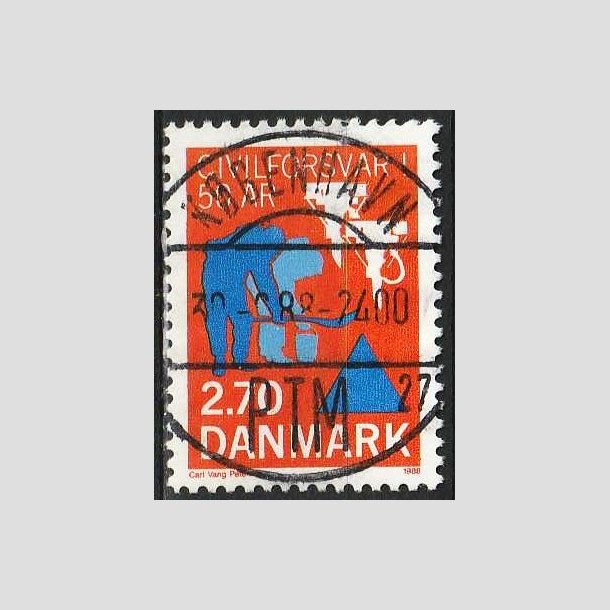 FRIM�RKER DANMARK | 1988 - AFA 908 - Civilforsvaret 50 �r. - 2,70 Kr. orange/bl� - Lux Stemplet