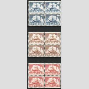 FRIM�RKER GR�NLAND | 1950 - AFA 33,34,35 - Gustav Holm - 50 �re - 2 kr. i 4-blokke - Postfrisk