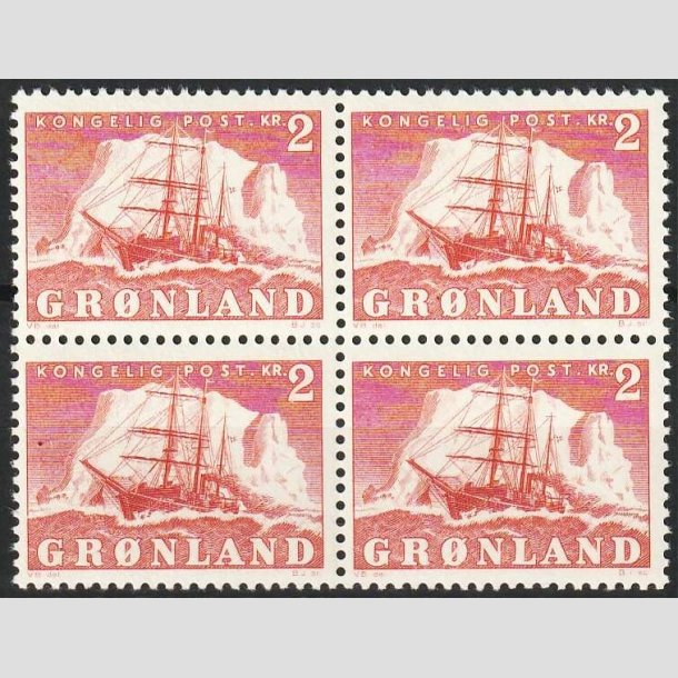 FRIM�RKER GR�NLAND | 1950 - AFA 35 - Gustav Holm - 2 kr. r�d i 4-blok - Postfrisk