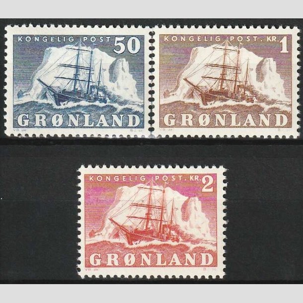FRIM�RKER GR�NLAND | 1950 - AFA 33,34,35 - Gustav Holm - 50 �re - 2 kr. - Postfrisk