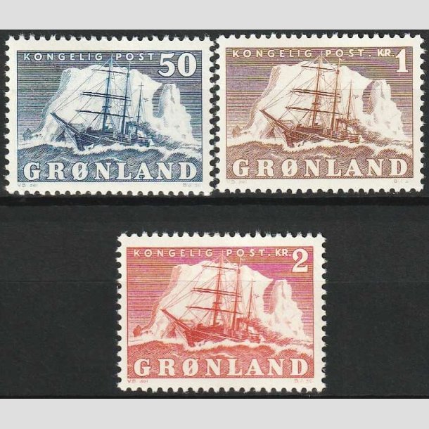 FRIM�RKER GR�NLAND | 1950 - AFA 33,34,35 - Gustav Holm - 50 �re - 2 kr. - Postfrisk